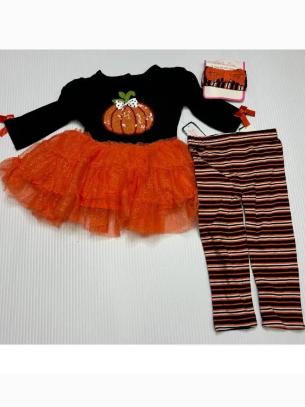 Pumpkin Halloween Dress, Leggings, Headband 24 months Black Orange 3 pc Girls